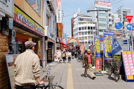 TOKYO - MARCH 31, 2016: lifestyle around Koenji Station on MARCH 31,2016 in Tokyo. Koenji is famous firstly as a center of alternative youth culture,in particular for its second-hand clothing storesのeditorial素材