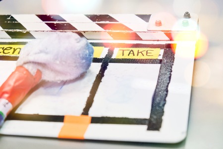 close up image of Film Slate on setの写真素材