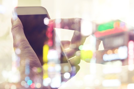 close up image of people using smart phone,communication technology conceptの写真素材