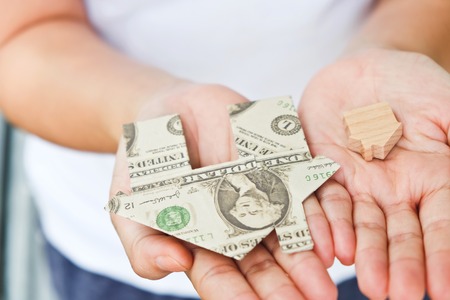 icon house in hand, concept image of make your houseの写真素材