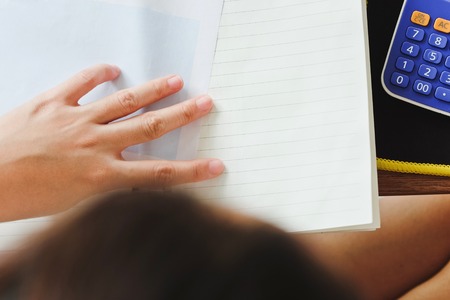 Top view of office desk, Business workplace and business objects.の写真素材