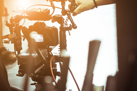 detail of Video camera viewfinder, film crew production, behind the scenes backgroundの写真素材