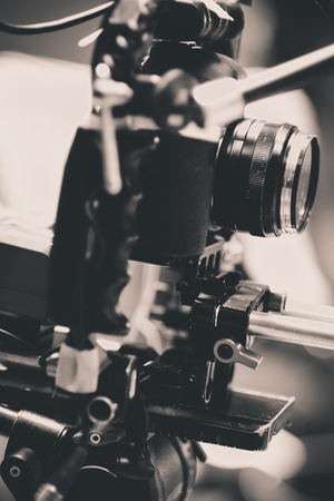 detail of Video camera. film crew production, behind the scenes background concept photoの写真素材