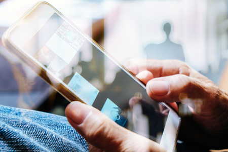 Multiple exposure of smart phoneの写真素材