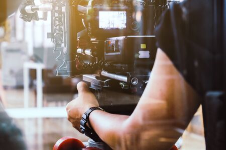 Film production crew, Behind the scenes backgroundの写真素材