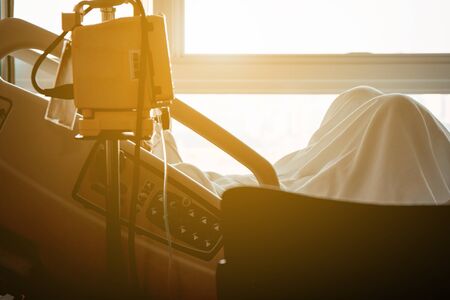 image of infusion pump with Elderly patients in hospital bedの写真素材