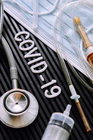 Coronavirus covid-19 medical still life concept background