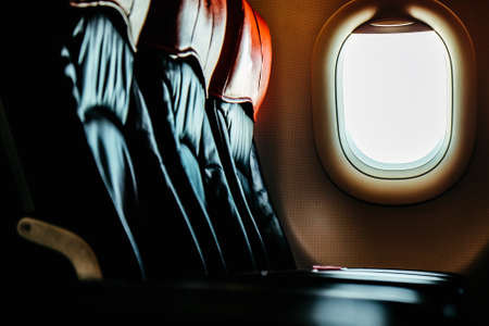 Image of Empty airplane seats and window. airplane interior Backgroundの写真素材