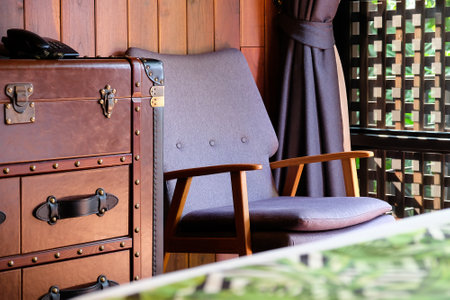 Detail image of Vintage leather cabinet with Classic chair in luxury bedroomの写真素材
