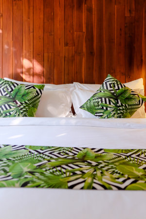 Image of Modern white bed and pillow in the morning mood