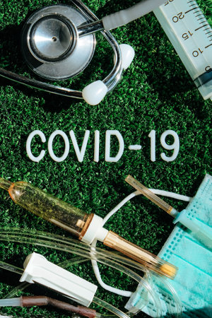 Coronavirus covid-19 medical still life concept backgroundの写真素材