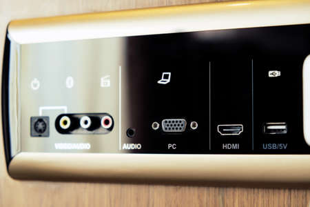 Closeup image of  smart wall plug for usb and internet port.