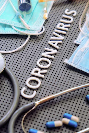 Coronavirus medical still life concept backgroundの写真素材