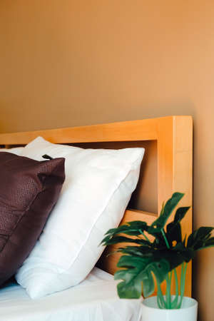 Modern white bed and pillow in the morning mood,interior decorationの写真素材