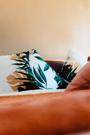 Modern white bed and pillow in the morning mood,interior decorationの写真素材