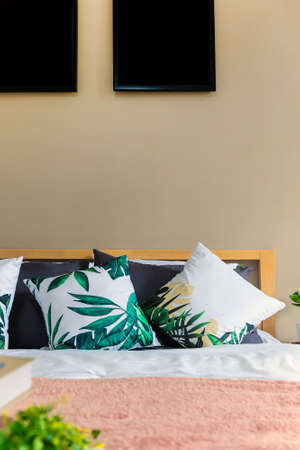 Modern white bed and pillow in the morning mood,interior decorationの写真素材