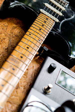 Close up instruments music background concept,Guitar and music studio equipmentの写真素材