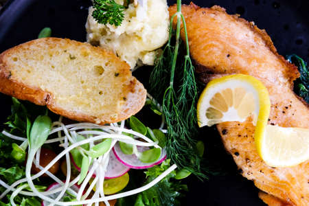 close up image of salmon steakの写真素材