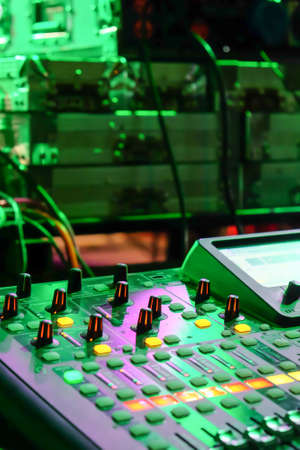 Closeup of an audio mixing control panelの写真素材
