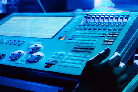 Closeup of an audio mixing control panelの写真素材
