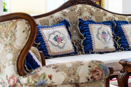 Detail image of Pillows on an antique luxury sofaの写真素材