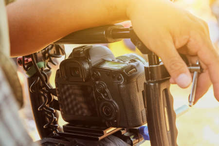Detail image of Cinema Camera on Film Set, Behind the scenes background, film crew productionの写真素材