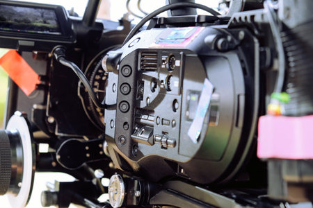 detail of Video camera , film crew production, behind the scenes backgroundの写真素材