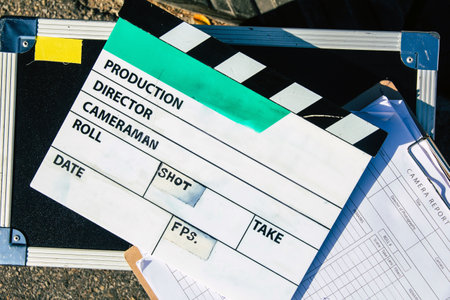 film slate and film crew production setの写真素材