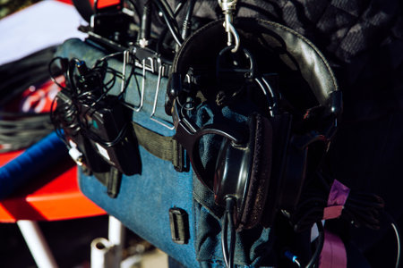 Headphones for Sound Recorder, professional film crew productionの写真素材