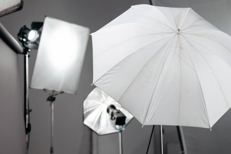 studio lighting, lighting equipment on the set close upの写真素材