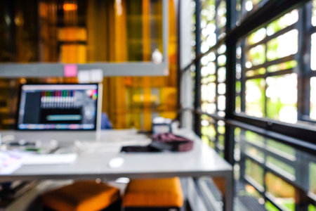 Abstract blurred background of  modern office interior architectureの写真素材