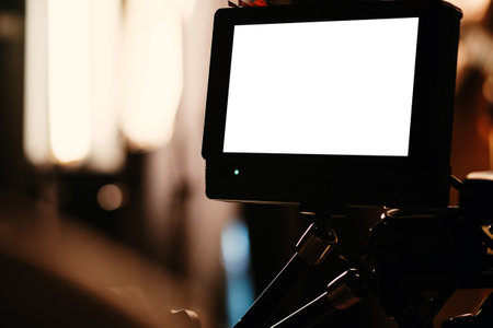 Film set, monitors shooting equipment. Film crewの写真素材