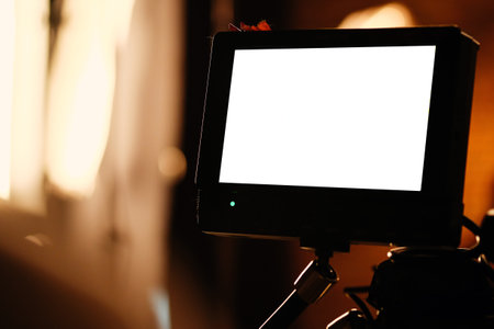 Film set, monitors shooting equipment. Film crewの写真素材
