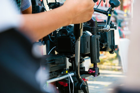 detail of Video camera , film crew production, behind the scenes backgroundの写真素材