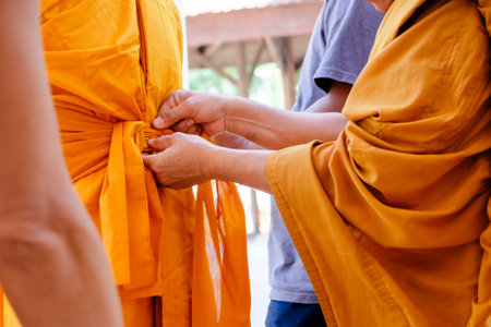 Image of ordination ceremony in buddhismの写真素材