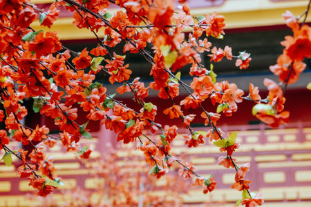 imitation flower, artificial Japanese cherry blossoms in full bloom. Beautiful flowers background.の写真素材