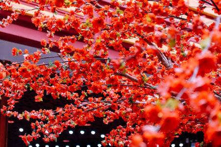imitation flower, artificial Japanese cherry blossoms in full bloom. Beautiful flowers background.の写真素材