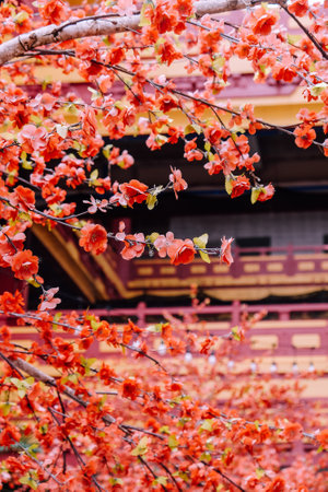 imitation flower, artificial Japanese cherry blossoms in full bloom. Beautiful flowers background.の写真素材