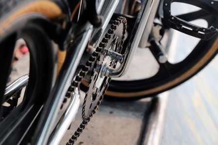 Close up of bmx bike on a ramp in a skatepark, BMX concept.の写真素材