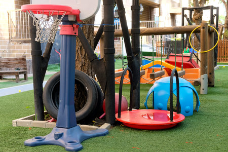 Playground in the park with children's equipment. Playground for children.の写真素材