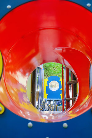 Playground in the park. Close-up of the slide.の写真素材