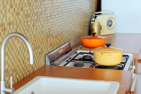 Kitchen sink and utensils in modern kitchen, Kitchen interior.の写真素材