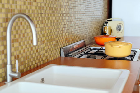 Kitchen sink and utensils in modern kitchen, Kitchen interior.の写真素材