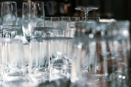 Closeup image of Glassware on bar counter in restaurant.の写真素材