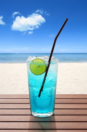 blue soda on the beachの写真素材