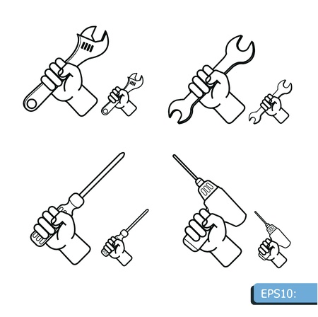 Hand tools icon set vector white backgroundのイラスト素材