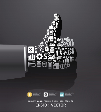 Elements are small icons Finance make in fingers shape good  ok  Vector illustration black colorのイラスト素材