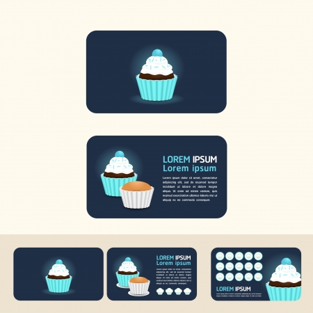 cupcake blue color concept business cards, discount and promotional cardsのイラスト素材