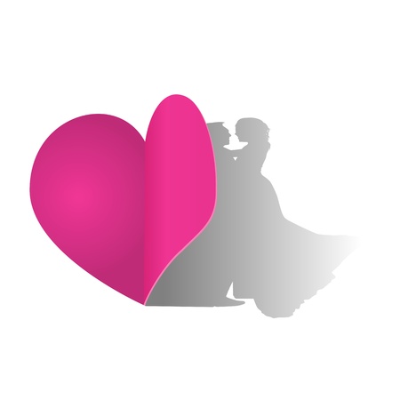 Heart paper with Couple shadow concept - Isolated illustration  on white backgroundのイラスト素材