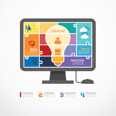 infographic Template computer jigsaw banner   concept vector illustrationのイラスト素材
